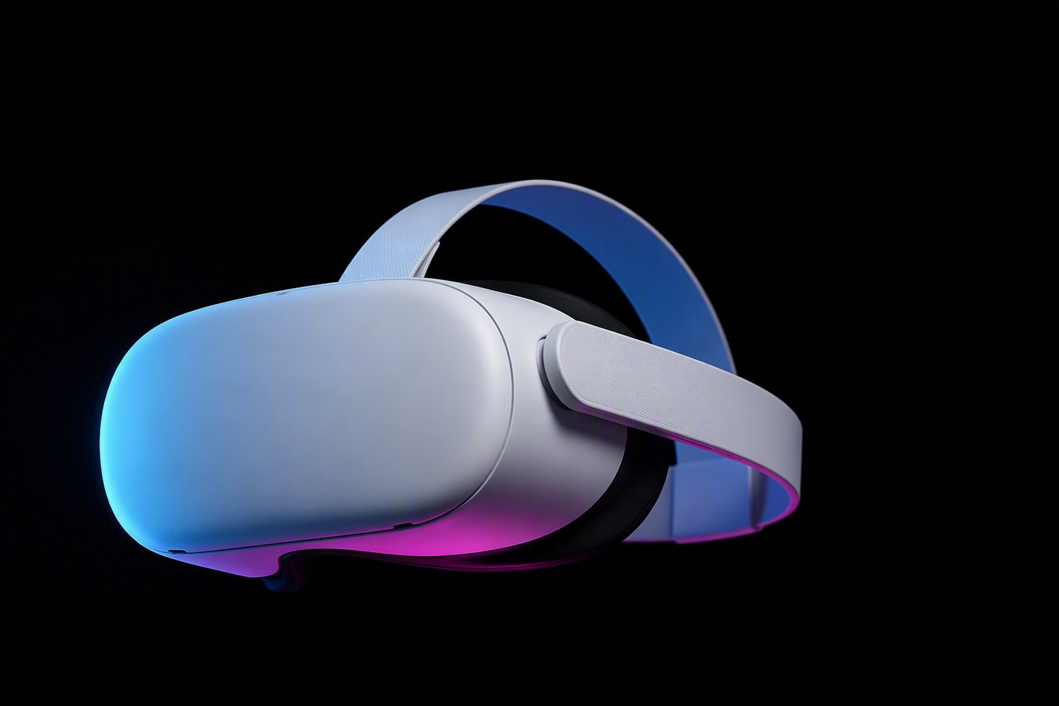 Casque de réalité virtuelle éclairé en cyan et magenta
